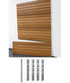 Wooden slatwall panel panel with metal brackets on a white background