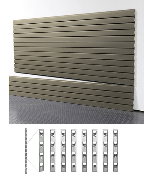 slatwall panels with installstrips on white background