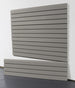Gray horizontal slat wall panel on a white background