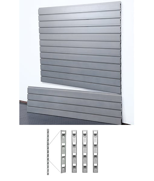 slatwall with installstrips on white background
