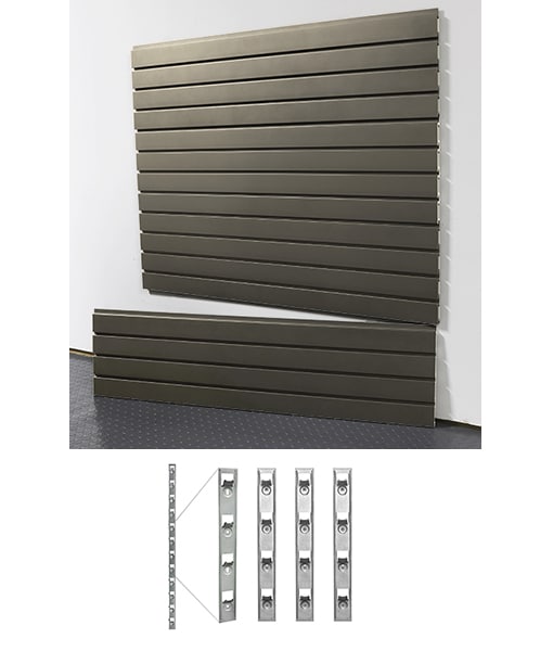 slatwall panel with installstrips on white background