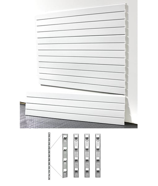 slatwall with installstrips on white background