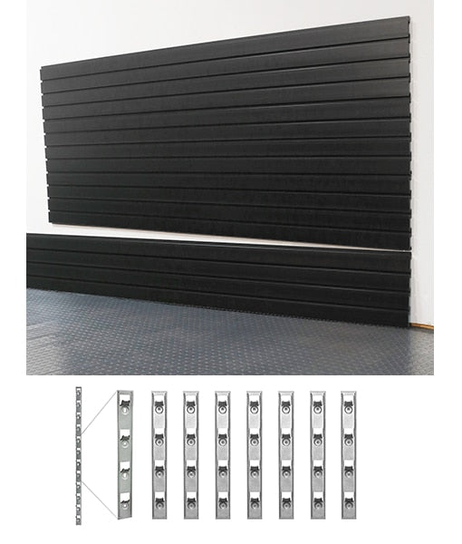 Black panel system with additional components on a white background