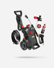 Black pressure washer with accessories on a white background
