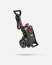 Black pressure washer with red buttons on a white background
