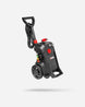 Black pressure washer with red buttons on a white background
